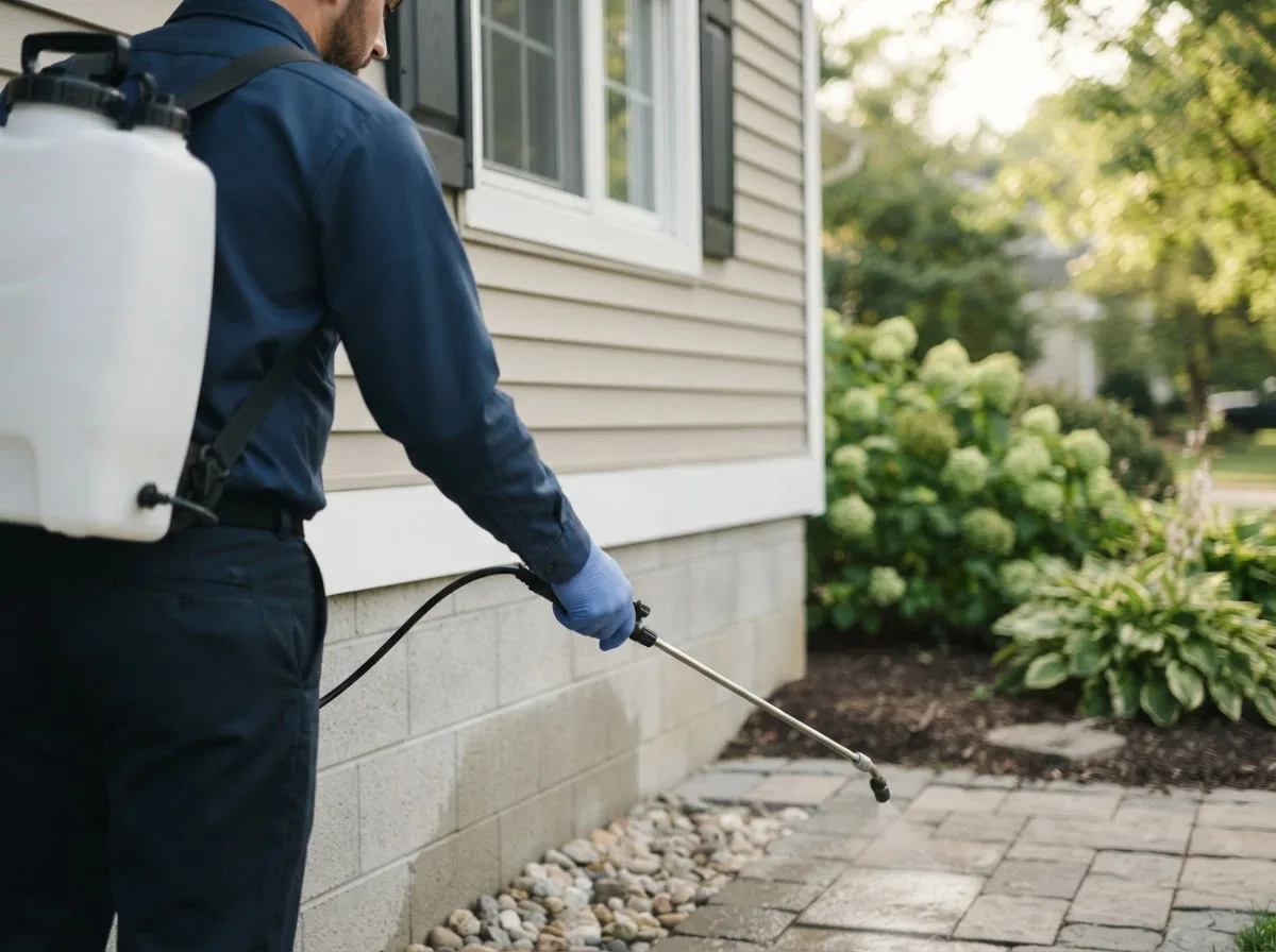 Pest control technician inspecting a home in Stanhope, IA